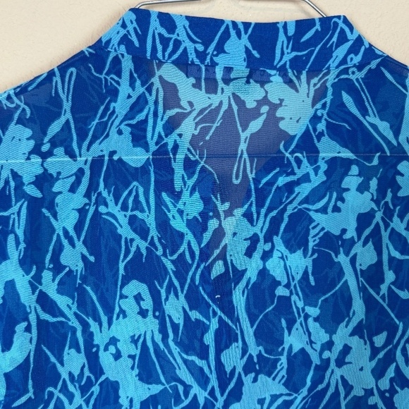 Antonio Melani Blue/Light Blue Sheer Long Sleeve Silver Button Up Blouse; Size M - Picture 5 of 8